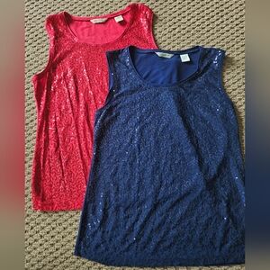 Laura Ashley Red and Navy Sequin Tank Tops